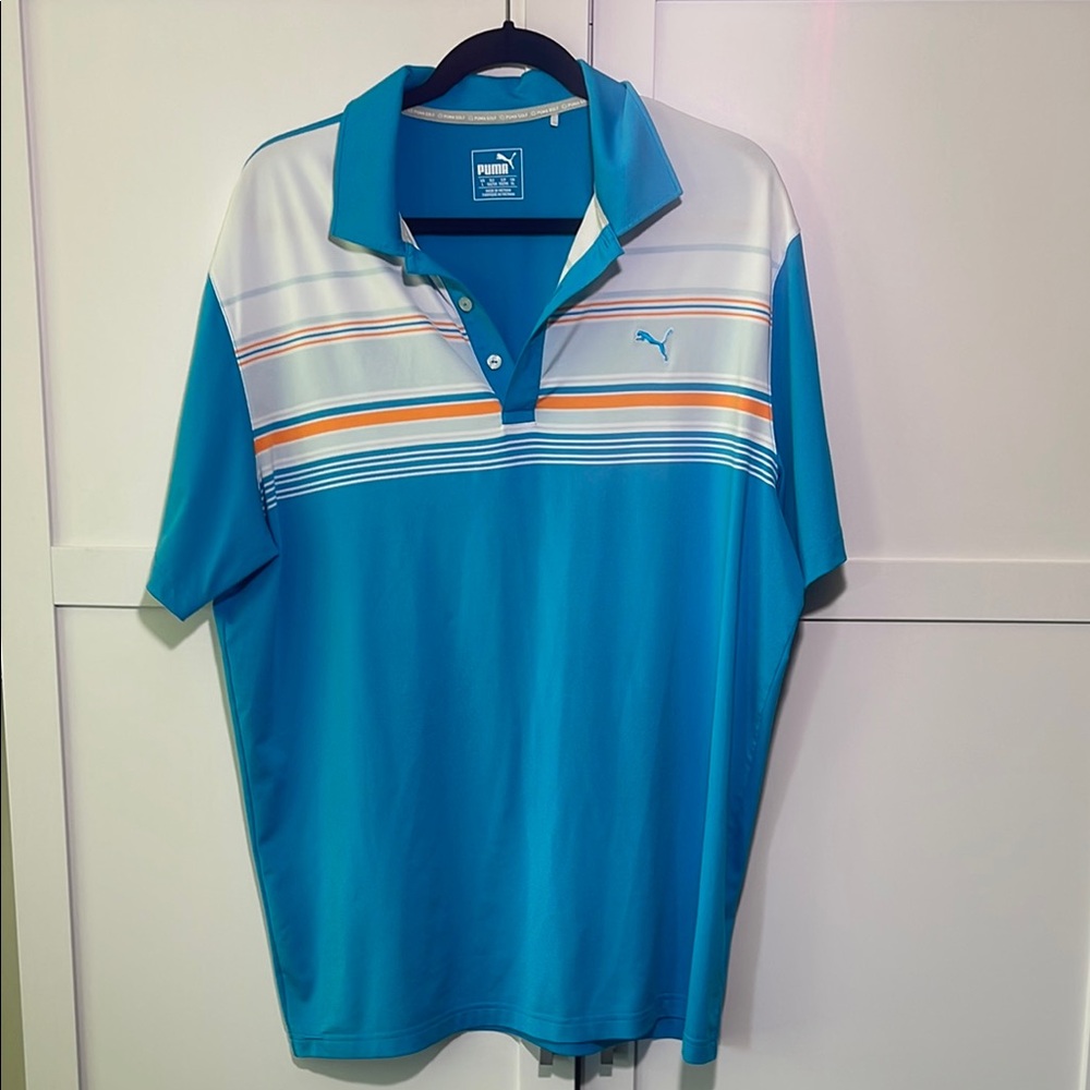 Puma Men’s Teal Stripe Golf Polo Shirt